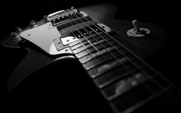 monocromo, guitarra, instrumento musical, música, negro, oscuro