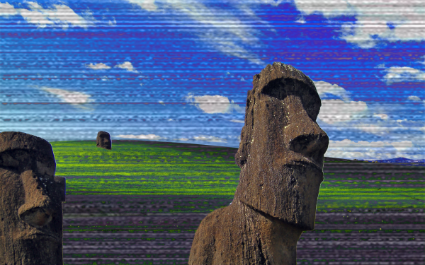 vaporwave, glitch art, Windows XP, kopce, Moai