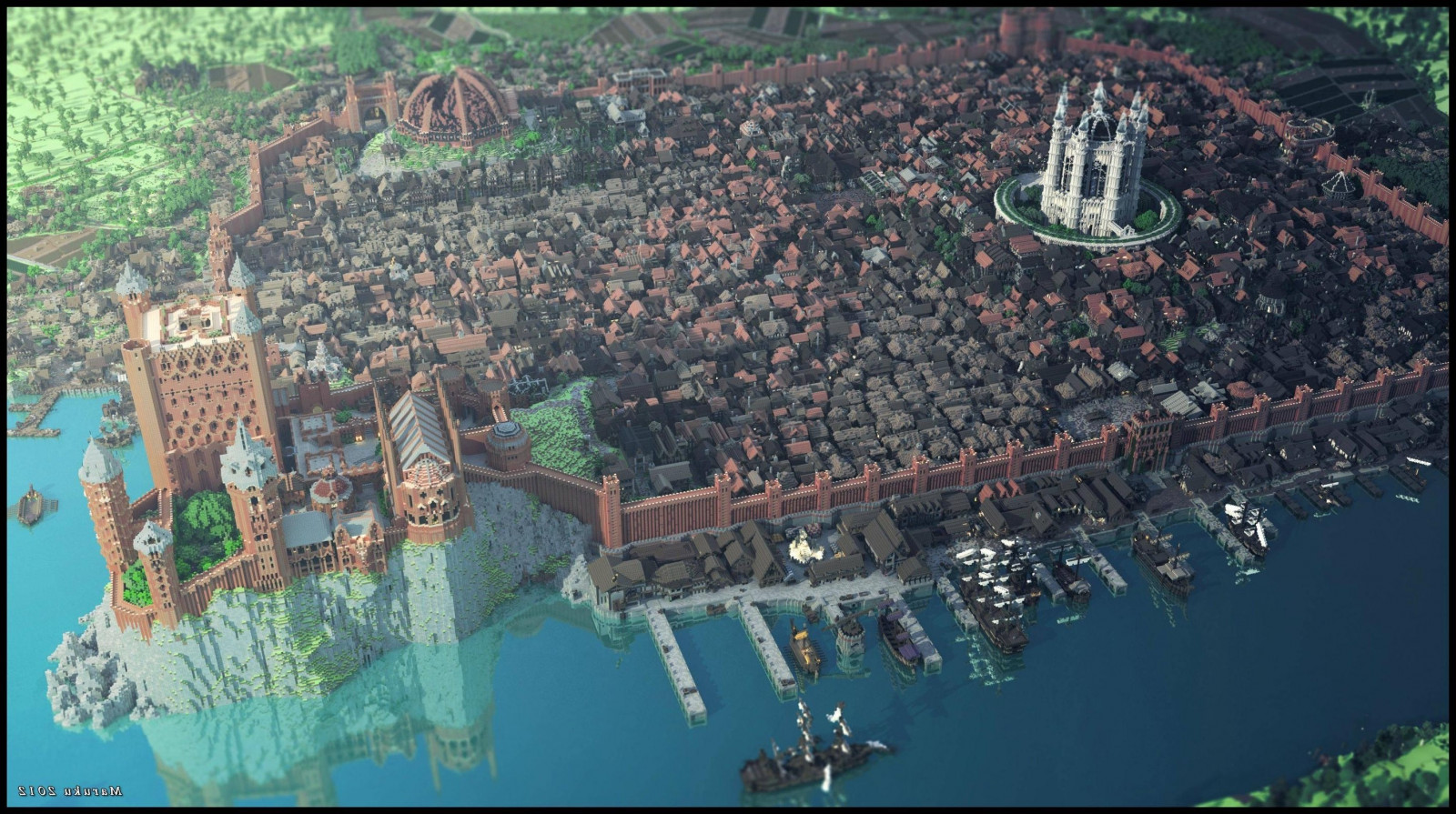 Minecraft, stádium, WesterosCraft, screenshot, sporthelyszín, légi fényképezés, 2829x1584 px