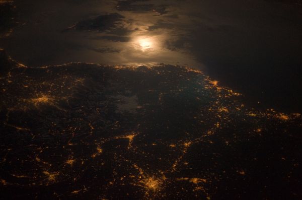 風景,イタリア,地中海,夜,NASA,日光