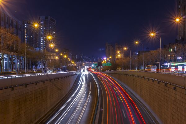 青島,シティ,夜,都市景観,長時間露光,街の明かり