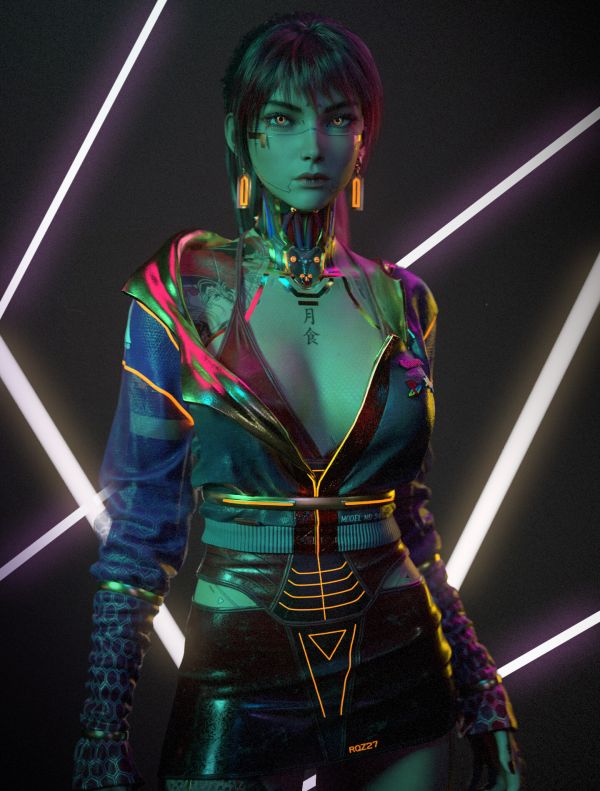 mulheres,Cyberpunk,néon,Samuel Martins,CGI,brinco