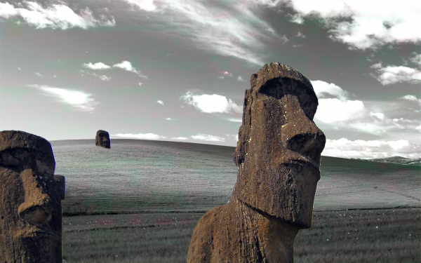 vaporwave, glitch art, Windows XP, kopce, Moai