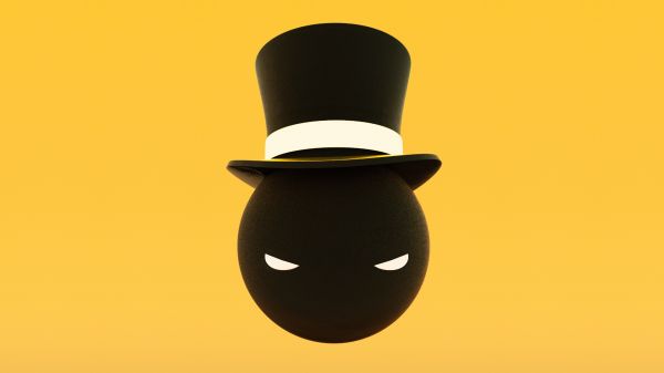 top hat,balls,eyes,simple background,yellow background