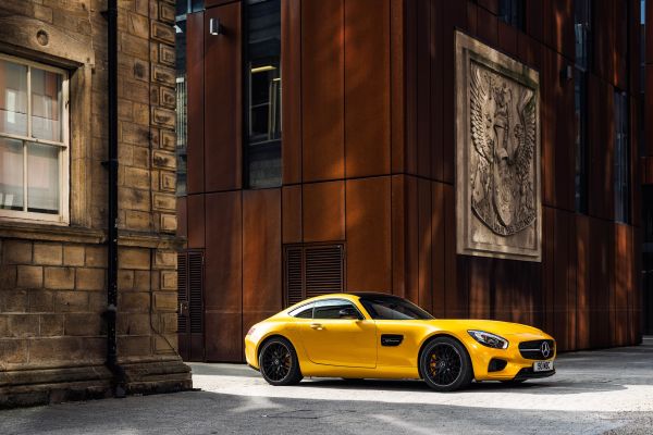 auto, voertuig, sportwagen, prestatie auto, Mercedes AMG GT, gele auto's