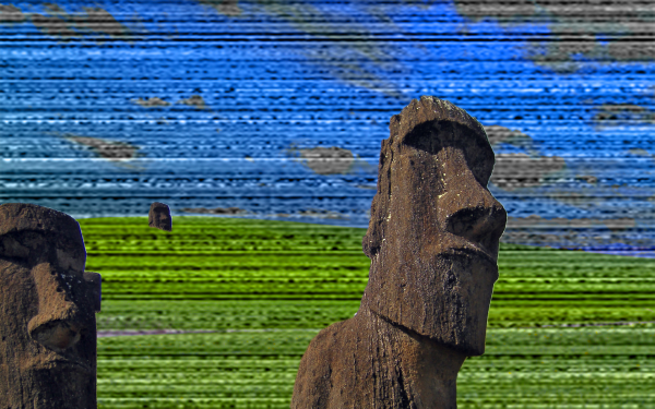 vaporwave, glitch art, Windows XP, kopce, Moai