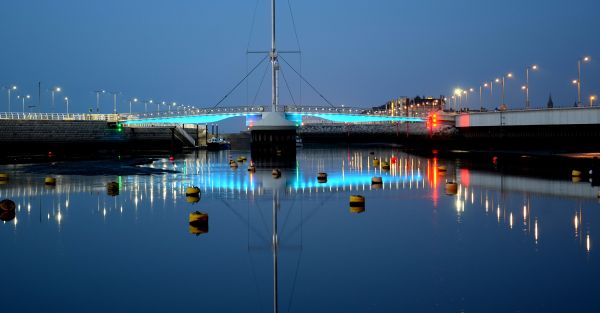 lights, night, sea, cityscape, water, reflection