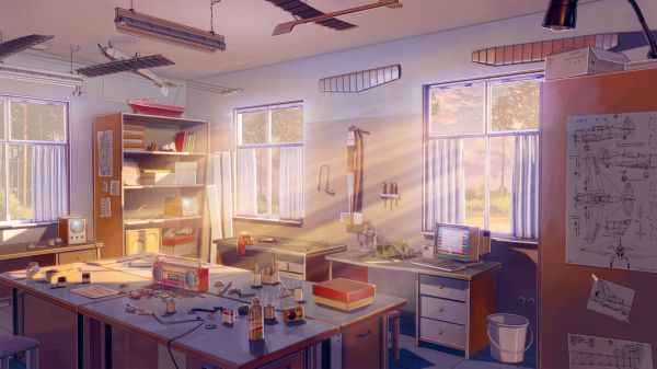 aereo, visual novel, i raggi del sole, camera, cucina, interior design