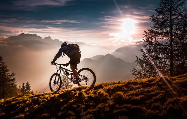 gli sport, natura, bicicletta, veicolo, tramonto, sera