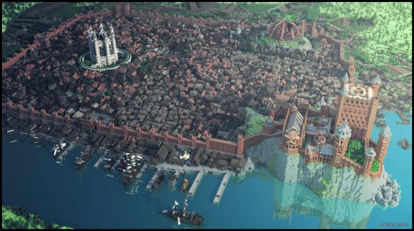 Minecraft, WesterosCraft, screenshot, légi fényképezés, Vidámpark