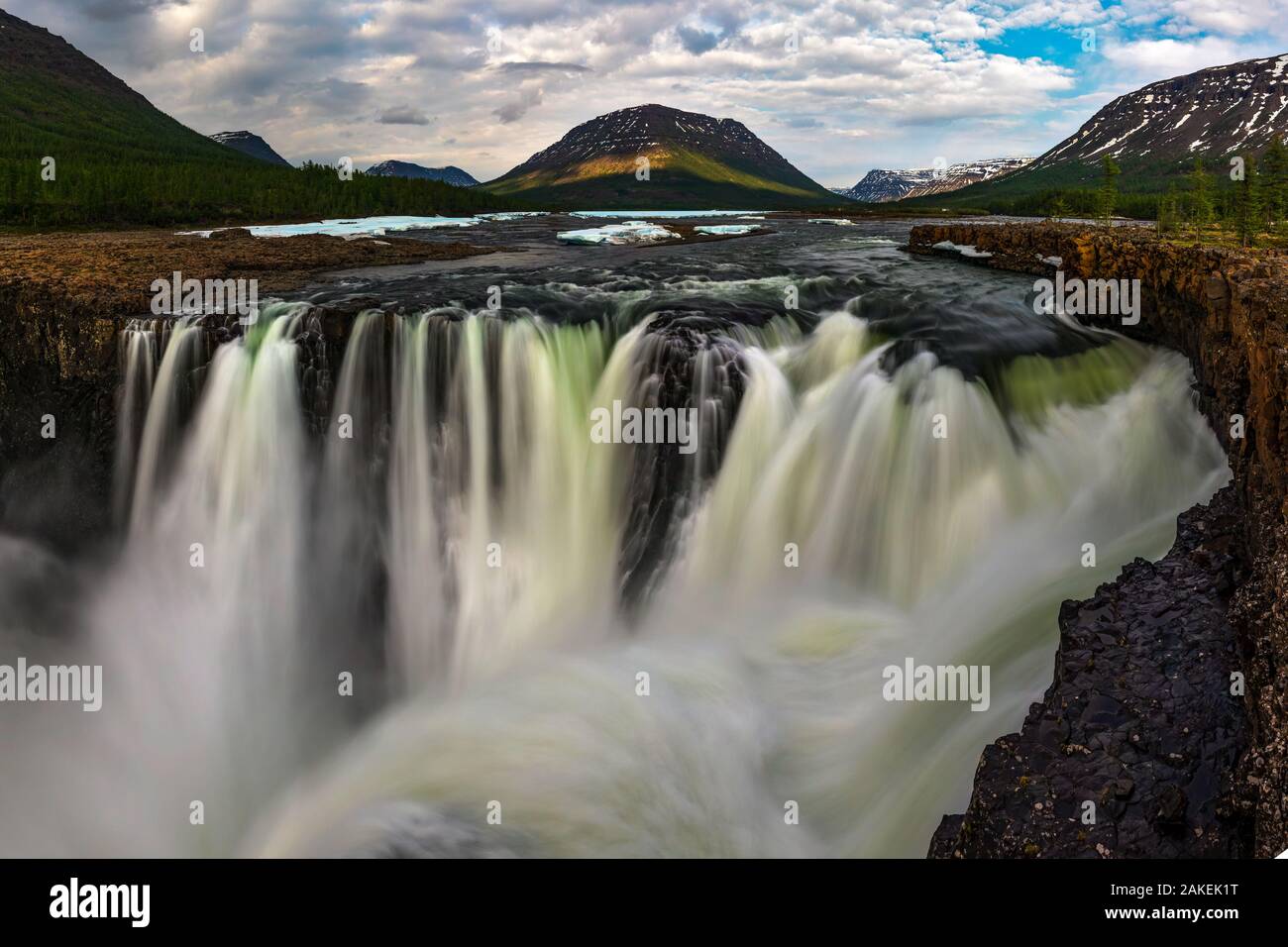 Waterfall, Putoransky State Nature Reserve, Putorana Plateau, Siberia, Russia Stock Photo