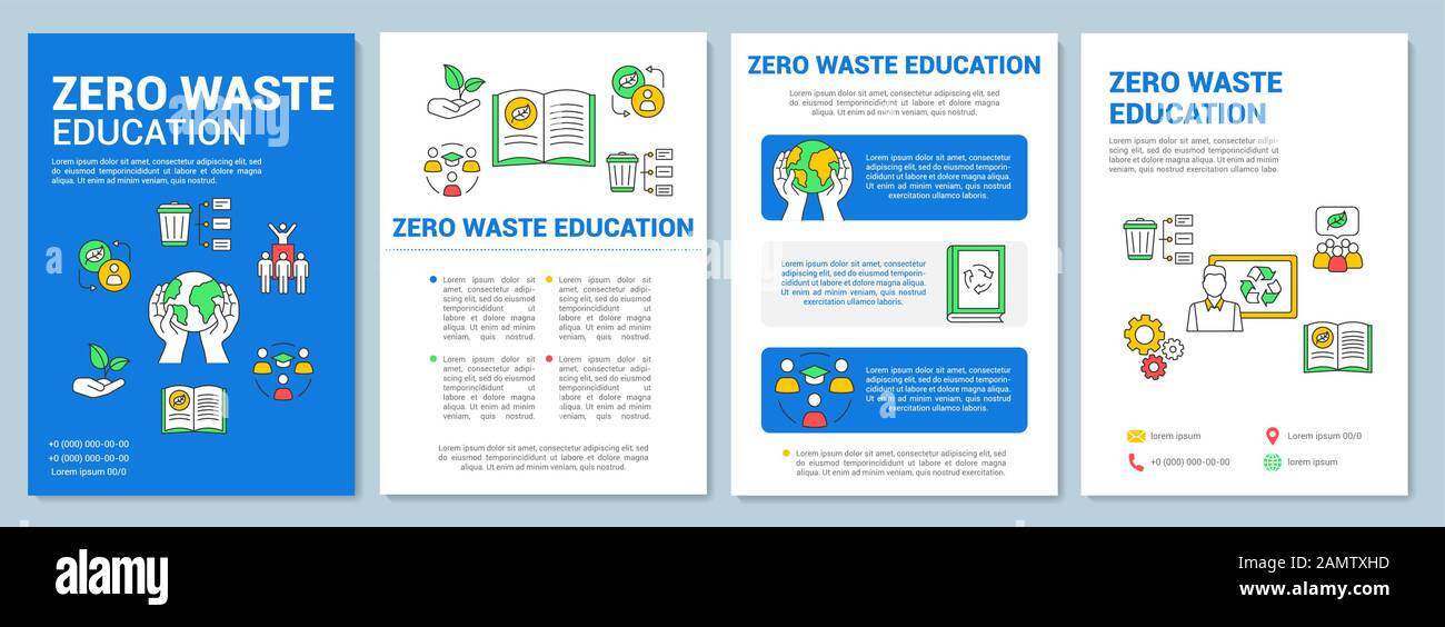 Zero waste education brochure template layout. Eco friendly school Flyer, booklet, leaflet print design with linear illustrations. Vector page layouts Stock Vector