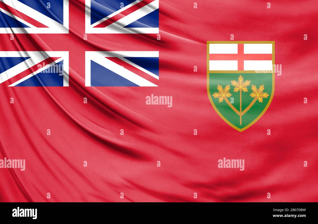 Realistic flag of Ontario on the wavy surface of fabric Stock Photo