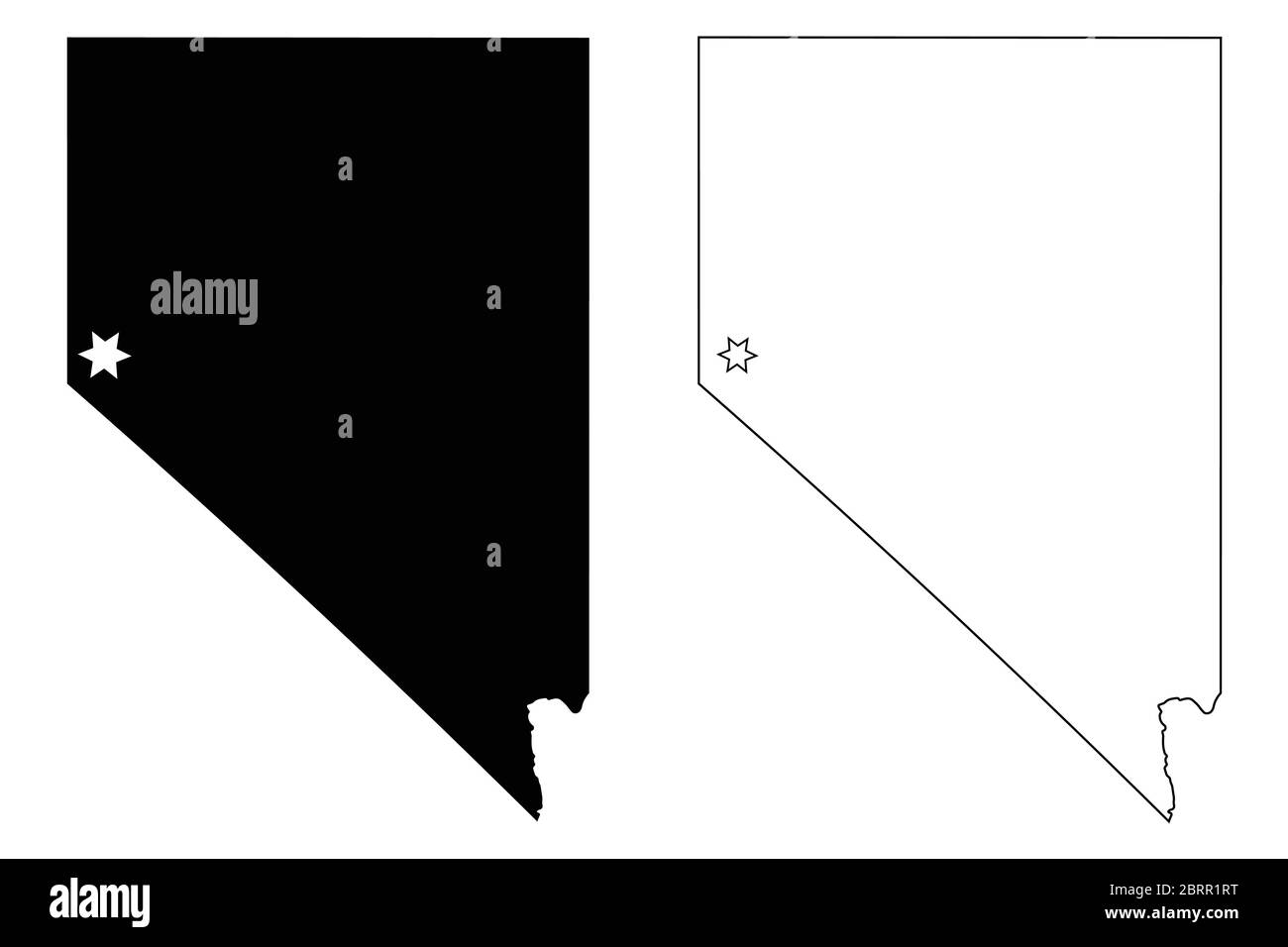 Nevada NV state Map USA with Capital City Star at Carson City. Black silhouette and outline isolated on a white background. EPS Vector Stock Vector