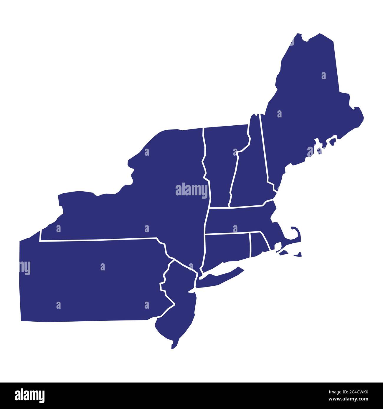 High Quality map of Northeast region of United States of America with borders of the states Stock Vector