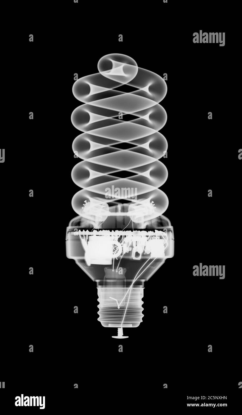 Energy efficient light bulb, X-ray. Stock Photo