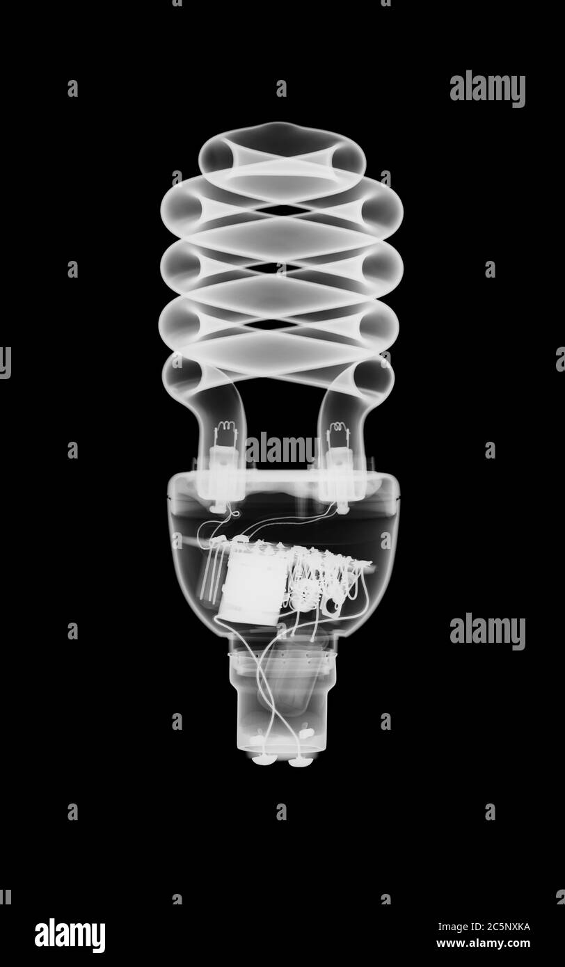 Energy efficient light bulb, X-ray. Stock Photo