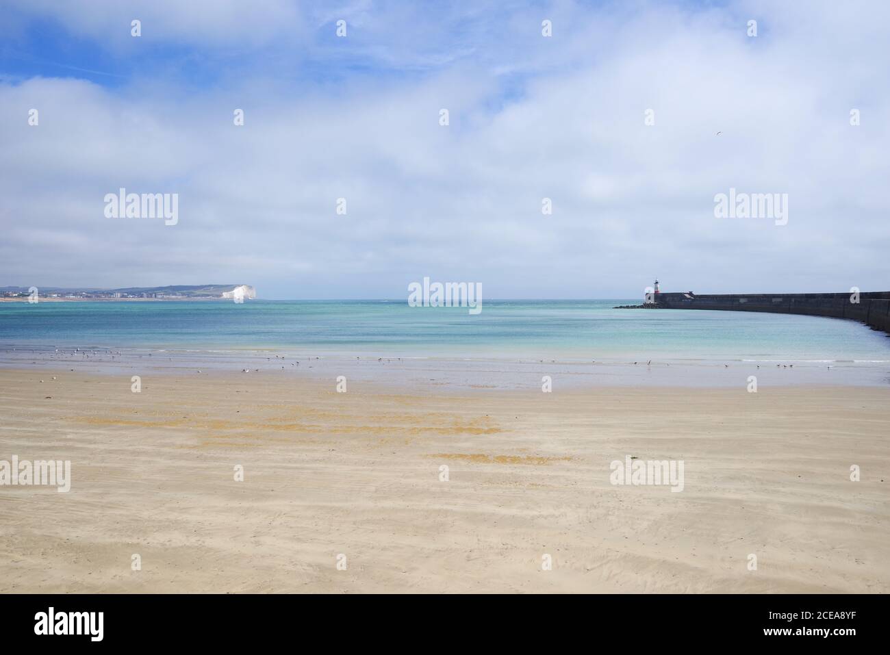 Newhaven West Beach and Harbour Arm - East Sussex, England Stock Photo