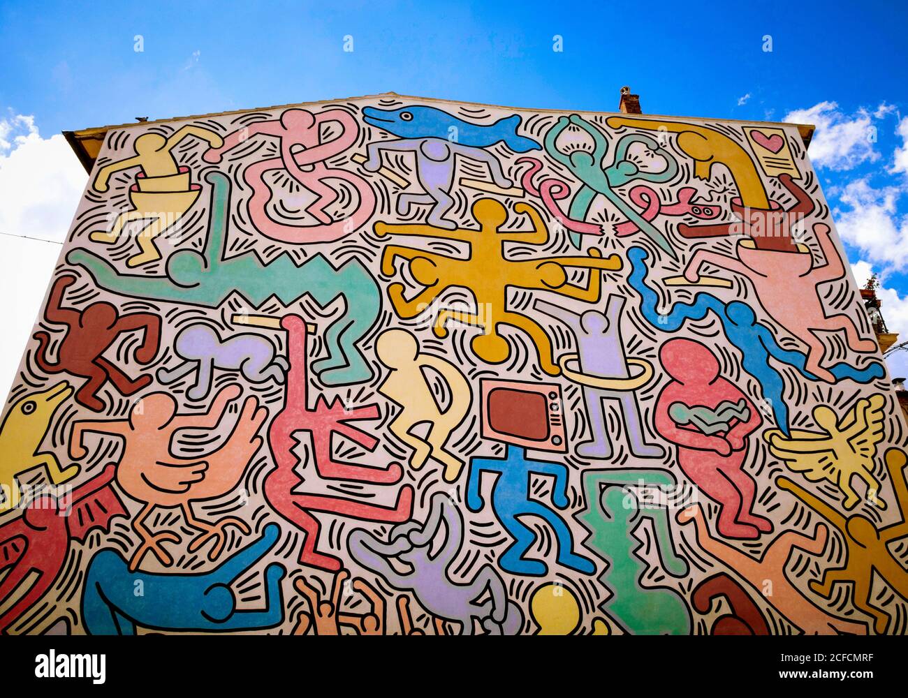 Keith Haring, Wall, Graffiti, Paintings, Pisa, Tuscany, Italy Stock Photo