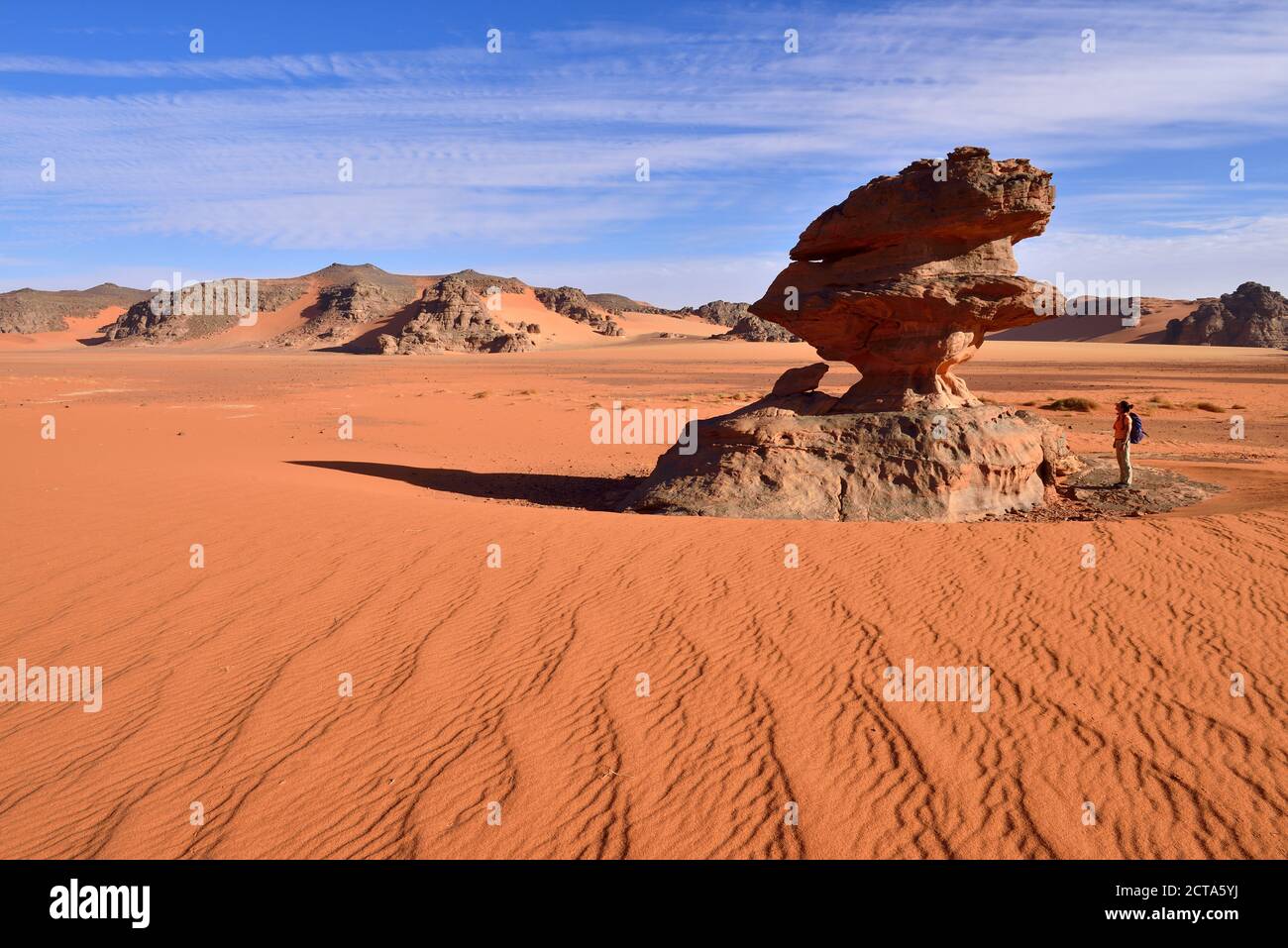 Algeria, Sahara, Tassili N'Ajjer National Park, Tadrart region, erodes mushroom rock, hoodoo at Tin Merzouga Stock Photo