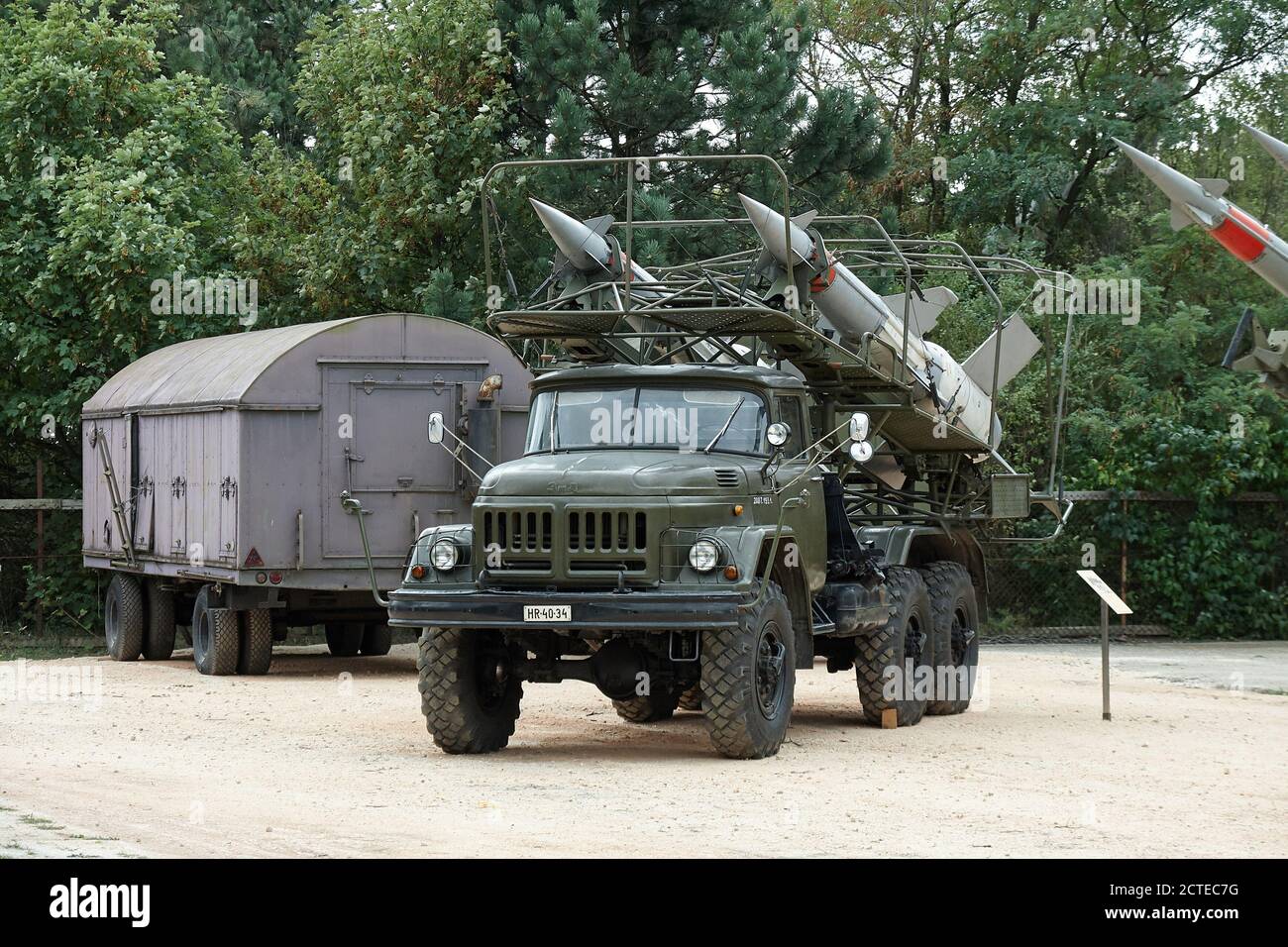 Military truck with air defense rockets Stock Photo