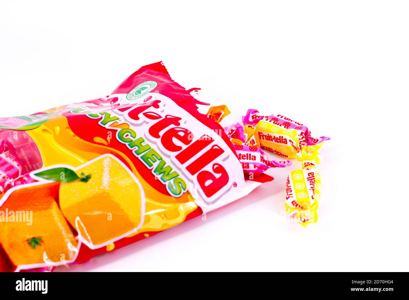 Opened bag of Fruit-tella chews Stock Photo