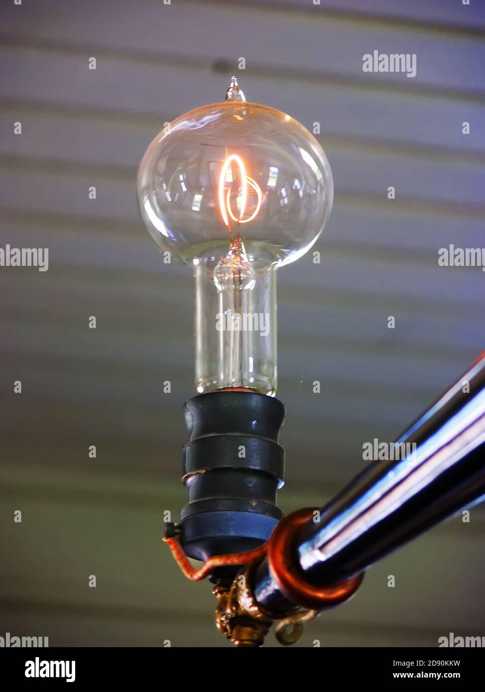 First light bulb invented by Thomas Edison at Menlo Park Office and LIbrary at Historic Greenfield Village and Henry Ford Museum located at Dearborn M Stock Photo