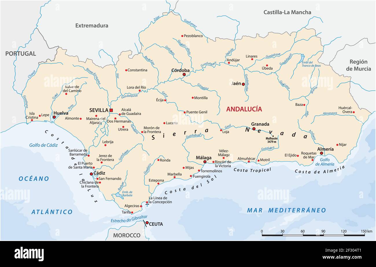 vector map of the Spanish autonomous communities of Andalusia Stock Vector