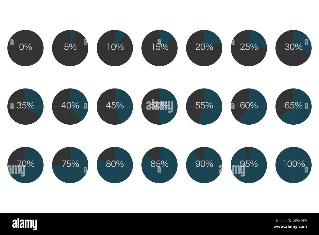 Set of Percentage Meter for Report Progress,  Icon loader 0, 5, 10, 15, 20, 25, 30, 35, 40, 45, 50, 55, 60, 65, 70, 75, 80, 85, 90, 95, 100,   Yellow Stock Vector