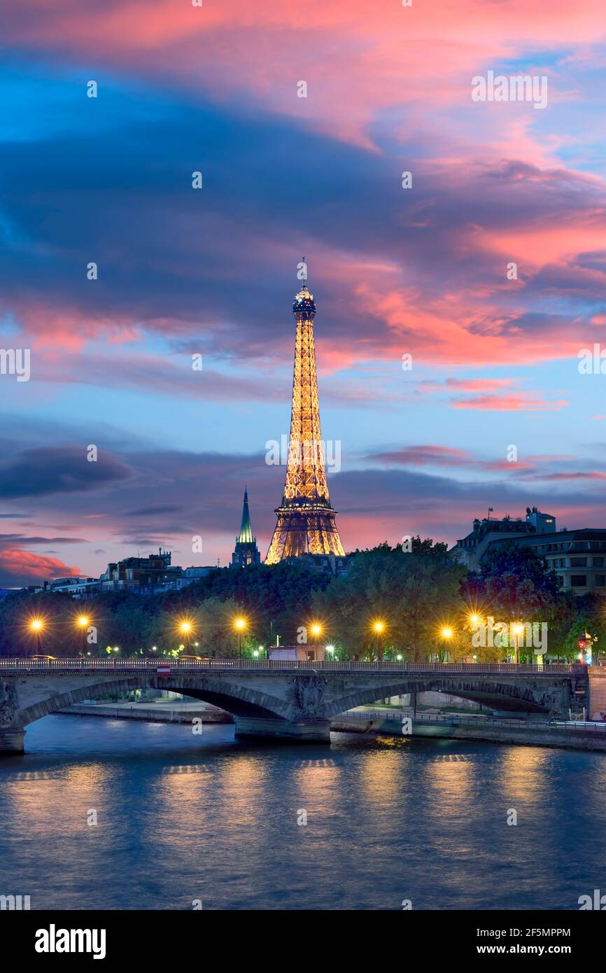 Paris Skyline and Eiffel tower Stock Photo