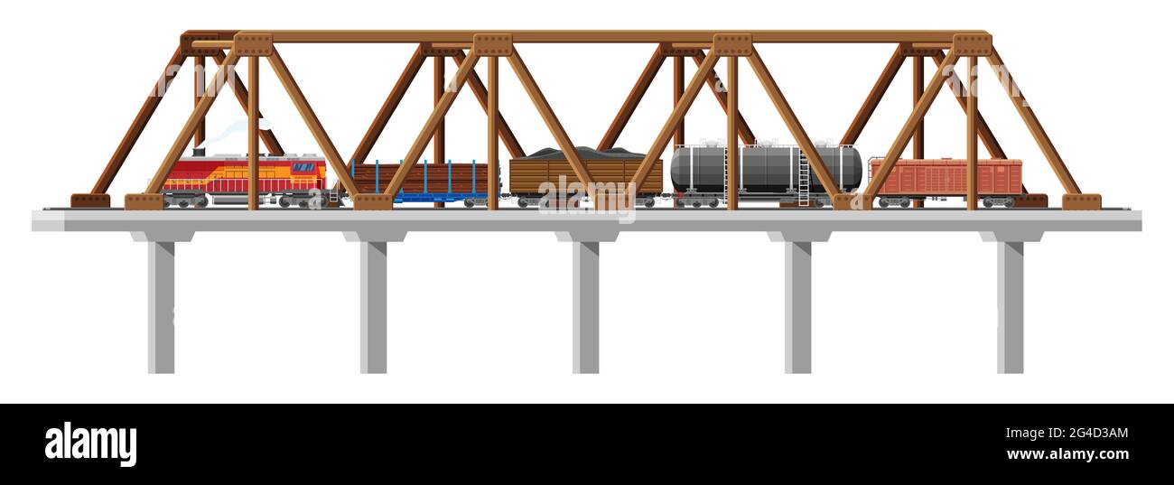 Cargo Train on Bridge Stock Vector