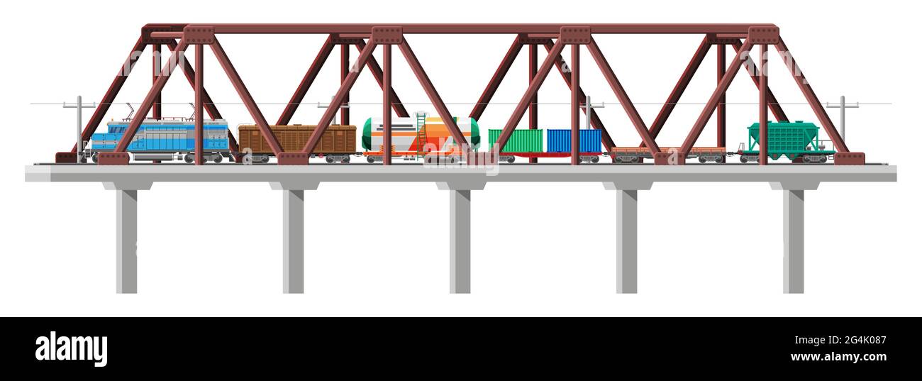 Cargo Train on Bridge Stock Vector