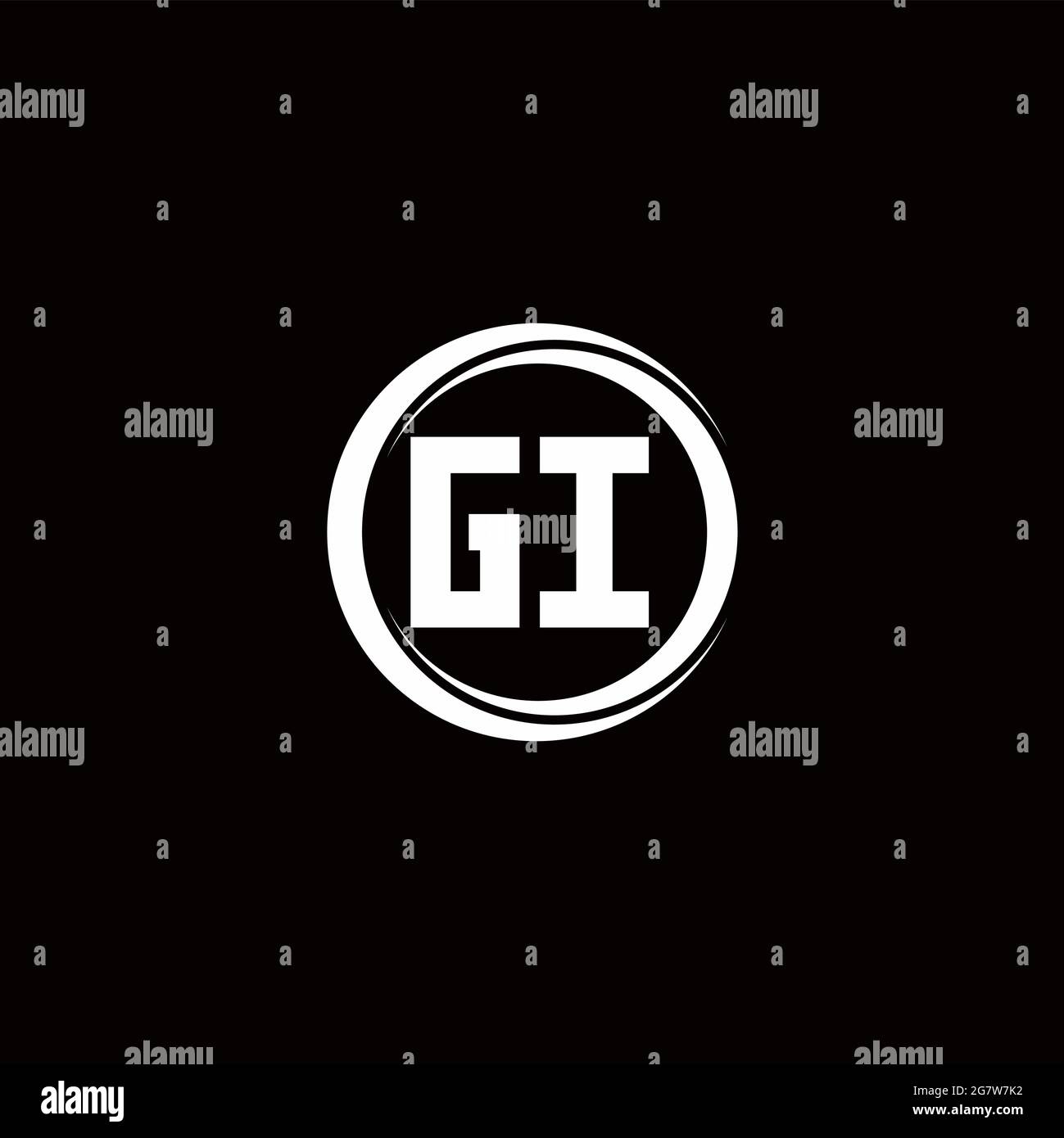 GI logo initial letter monogram with circle slice rounded design template isolated in black background Stock Vector