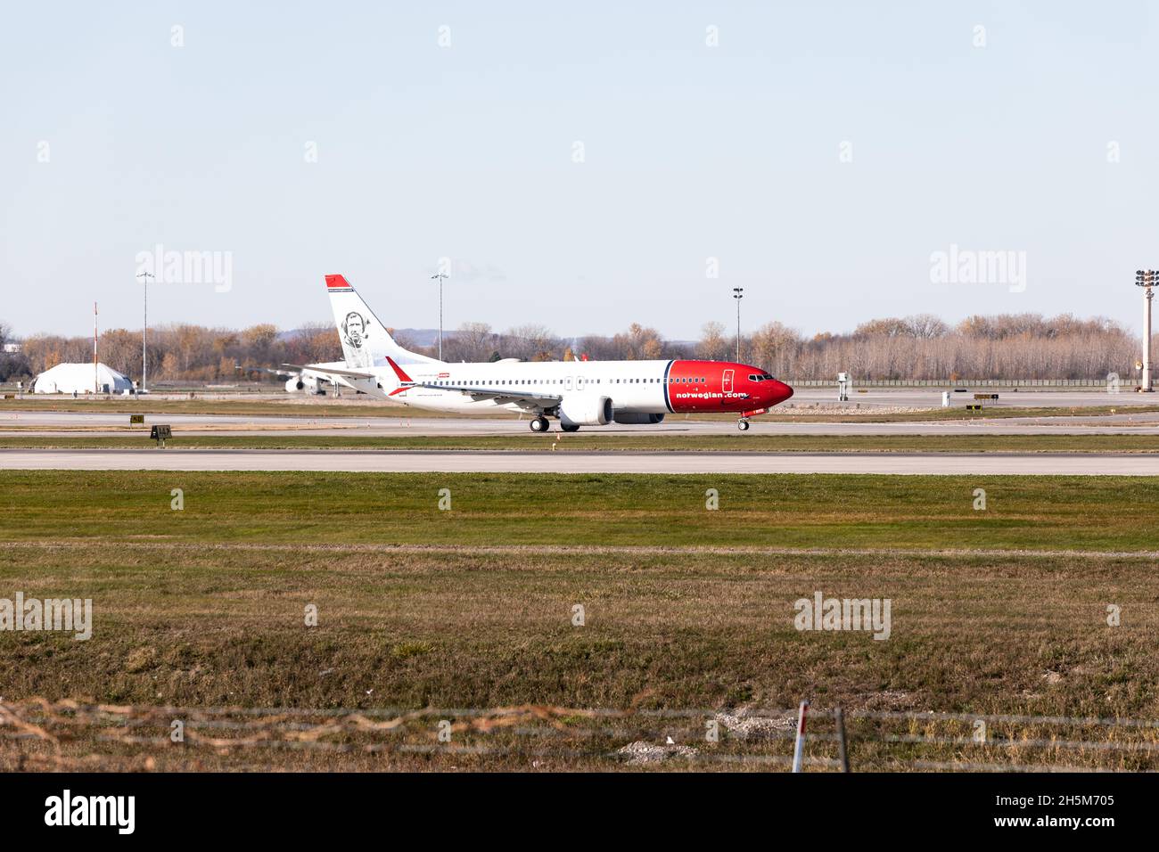 Norwegian Airline Boeing 737 max 8 in Montreal Airport, Pierre-Elliott Trudeau, Quebec, Canada Stock Photo