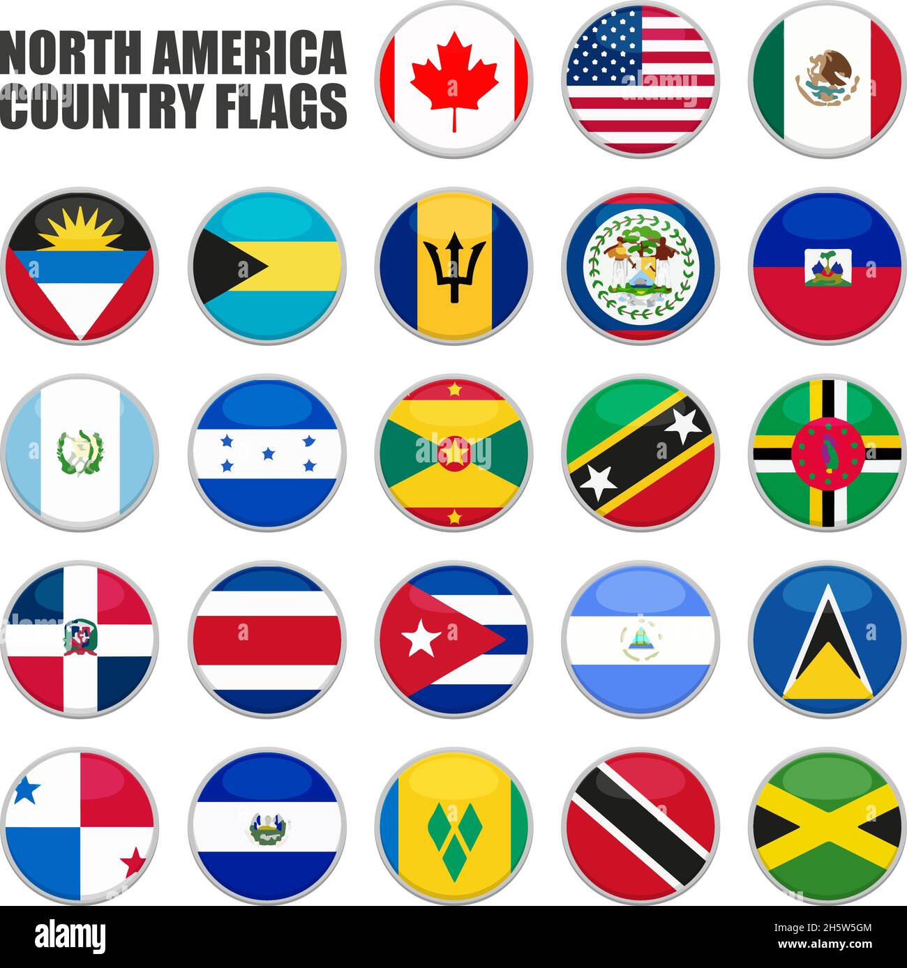 web buttons with north america country flags in flat Stock Vector