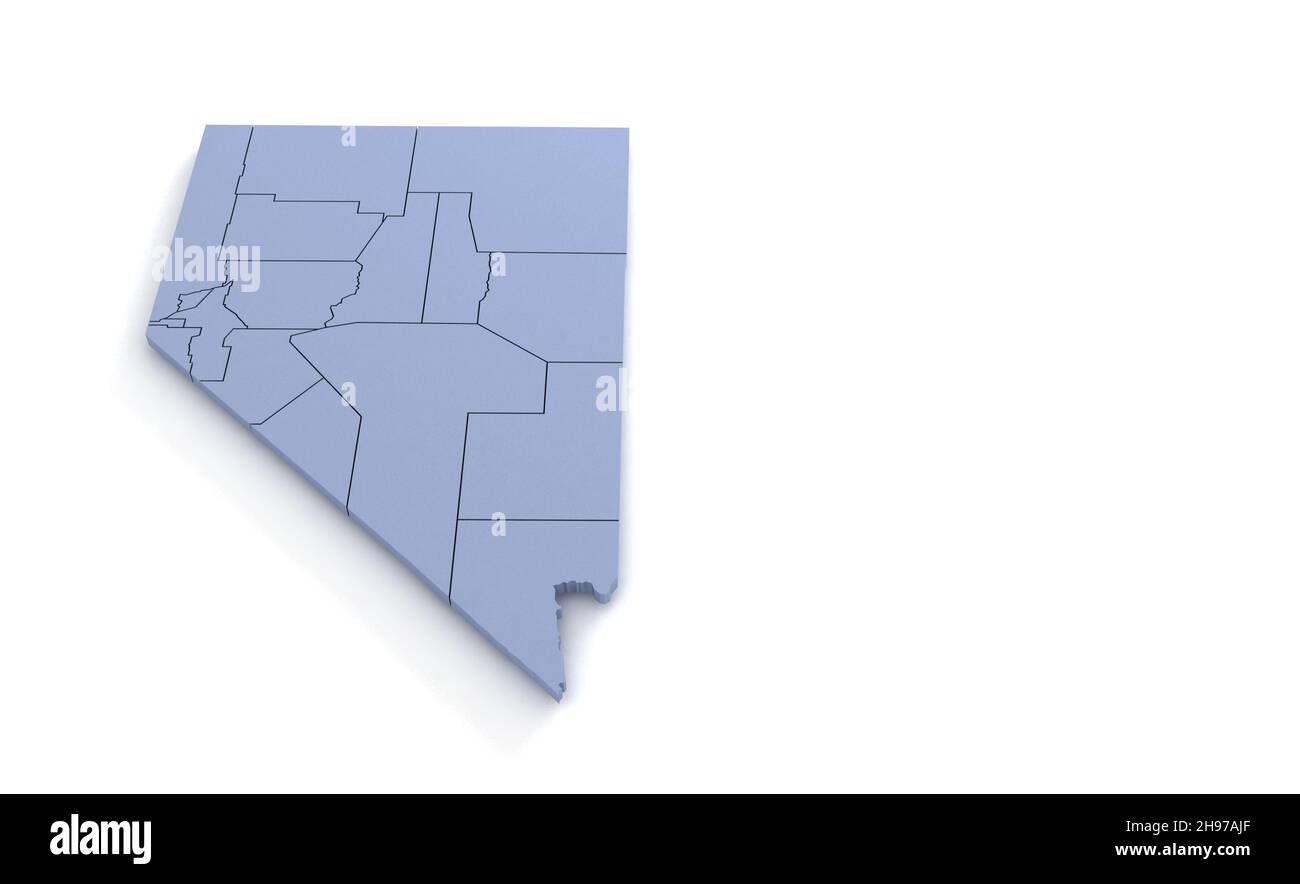 Nevada State Map 3d. State 3D rendering set in the United States. Stock Photo