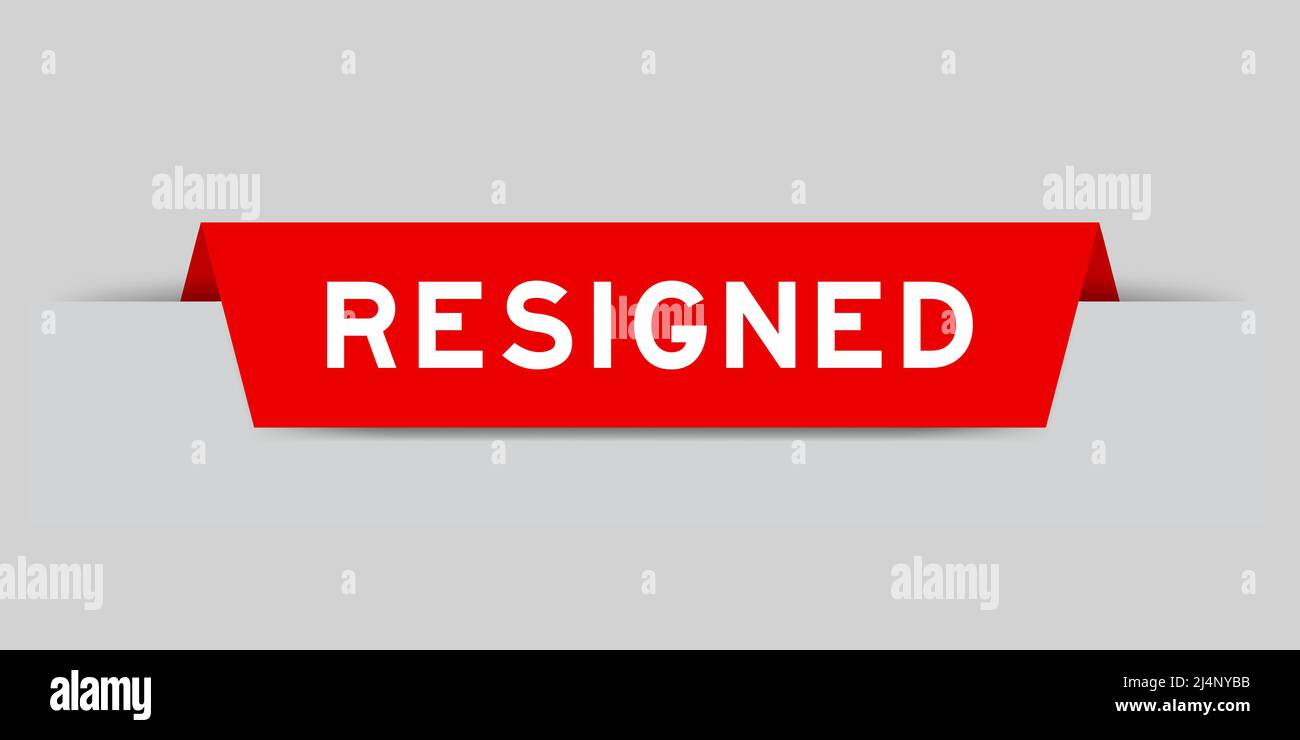 Red color inserted label with word resigned on gray background Stock Vector