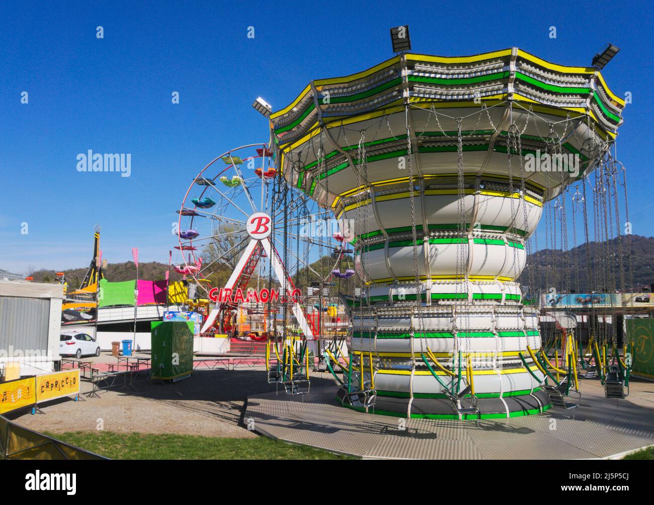 empty fun fair or luna park Stock Photo