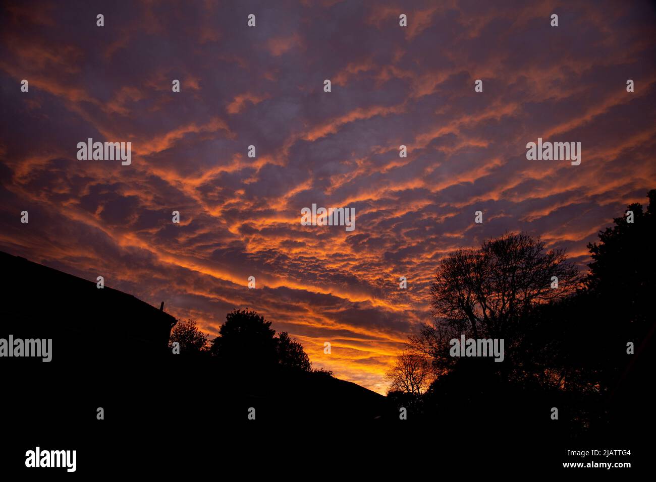 A mackerel sky at sunset in Yorkshire, England. Stock Photo