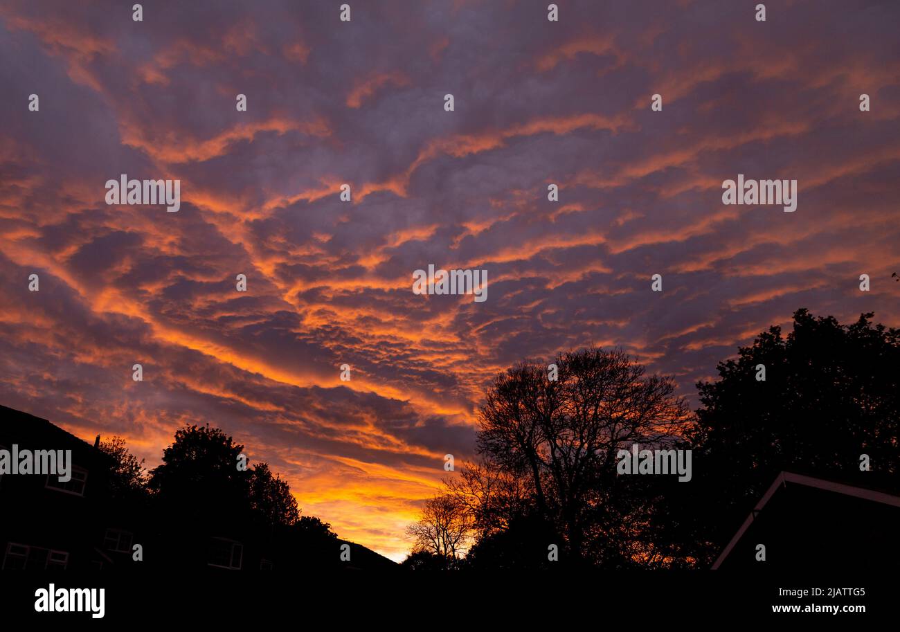 A mackerel sky at sunset in Yorkshire, England. Stock Photo