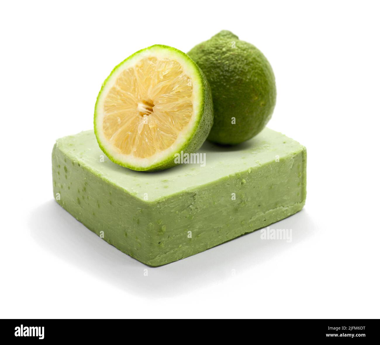 Natural handmade lemon soap on white background Stock Photo