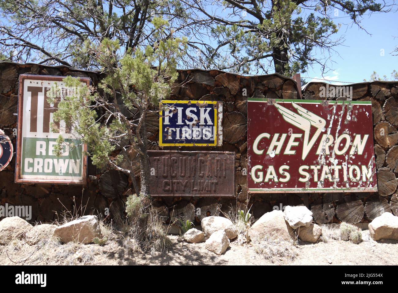 Wall of tin signs Stock Photo