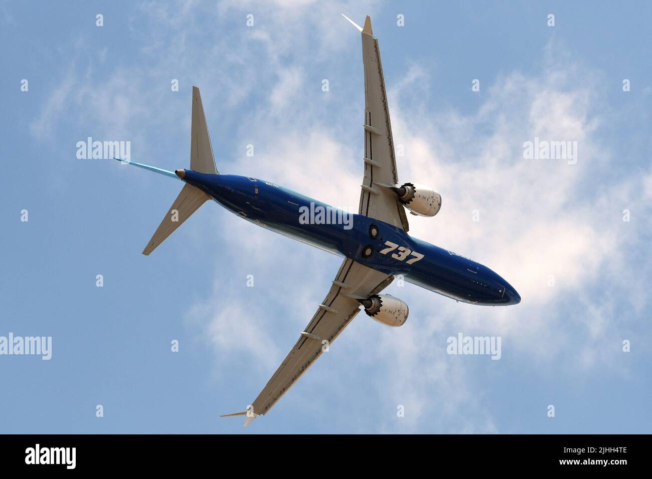 BOEING 737-MAX10 AT FARNBOROUGH AIR SHOW. LARGEST MEMBER OF 737 MAX FAMILY. Stock Photo