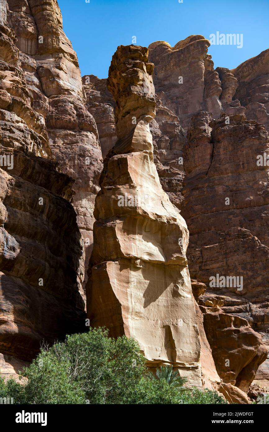 Rock pinnacle Wadi Disah Tabul Province Saudi Arabia Stock Photo