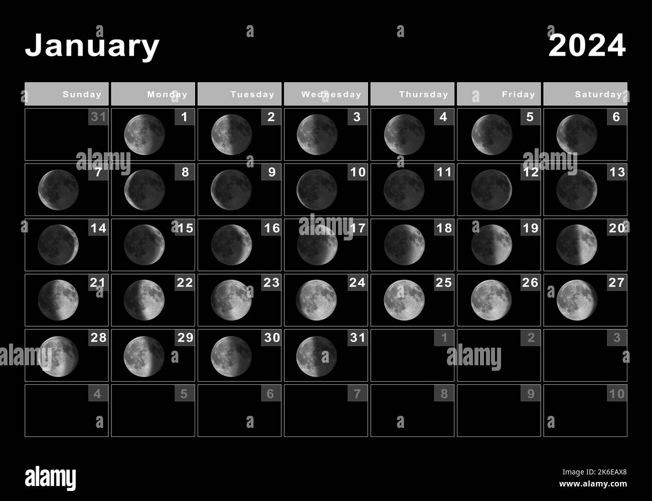 Lunar Calendar January 2024 Moon Phases 2024 Calendar Printable ...