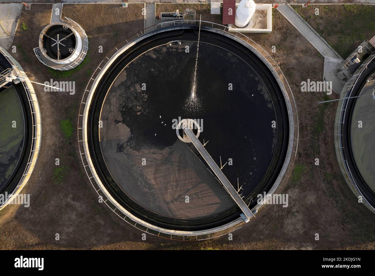 Aerial photographic documentation of a wastewater treatment plant in ...