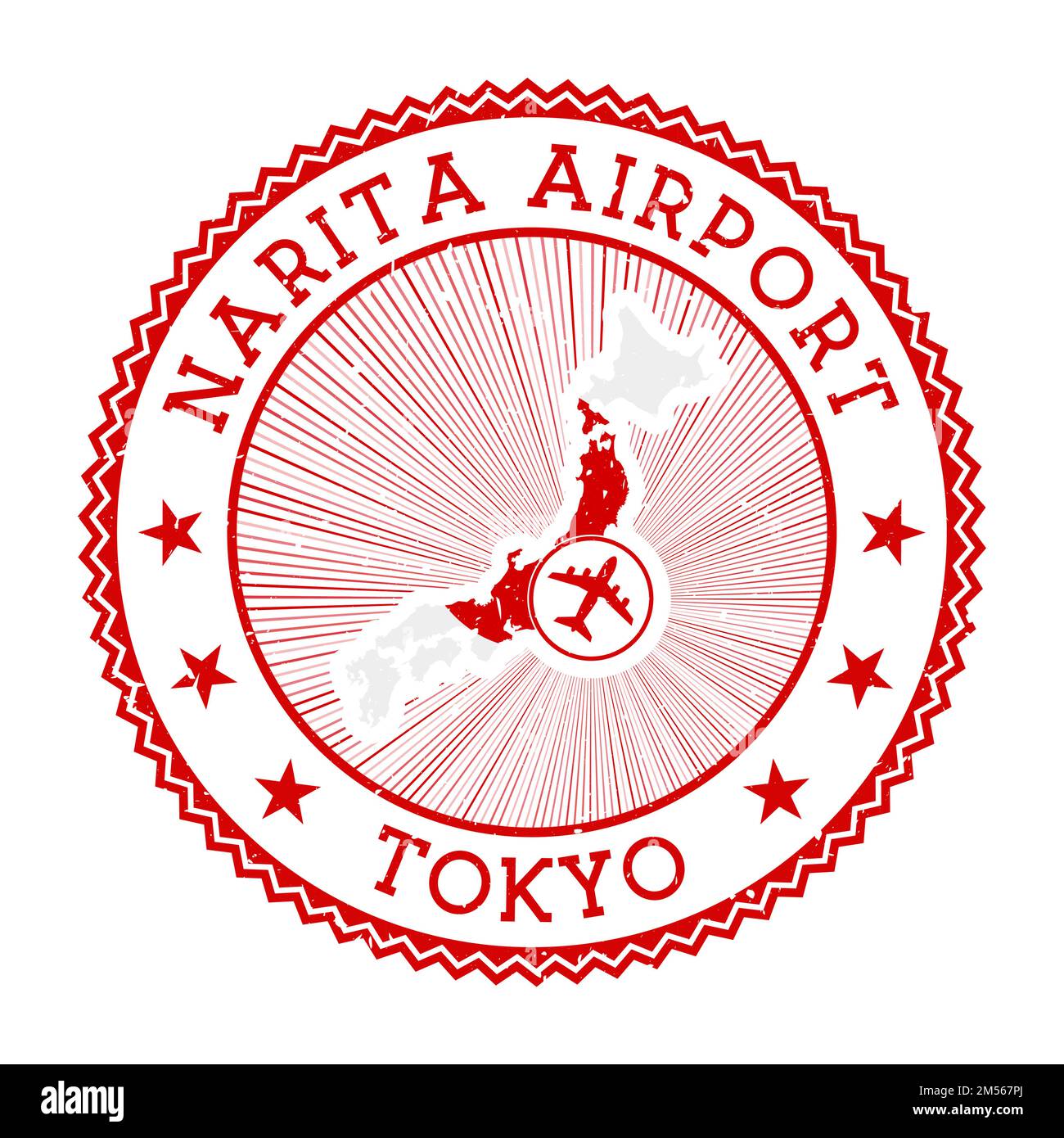 Narita Airport Tokyo stamp. Airport logo vector illustration. Tokyo aeroport with country flag. Stock Vector