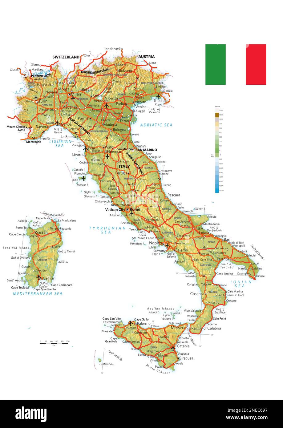 Physical and political map of Italy. [Adobe Illustrator (.ai ...