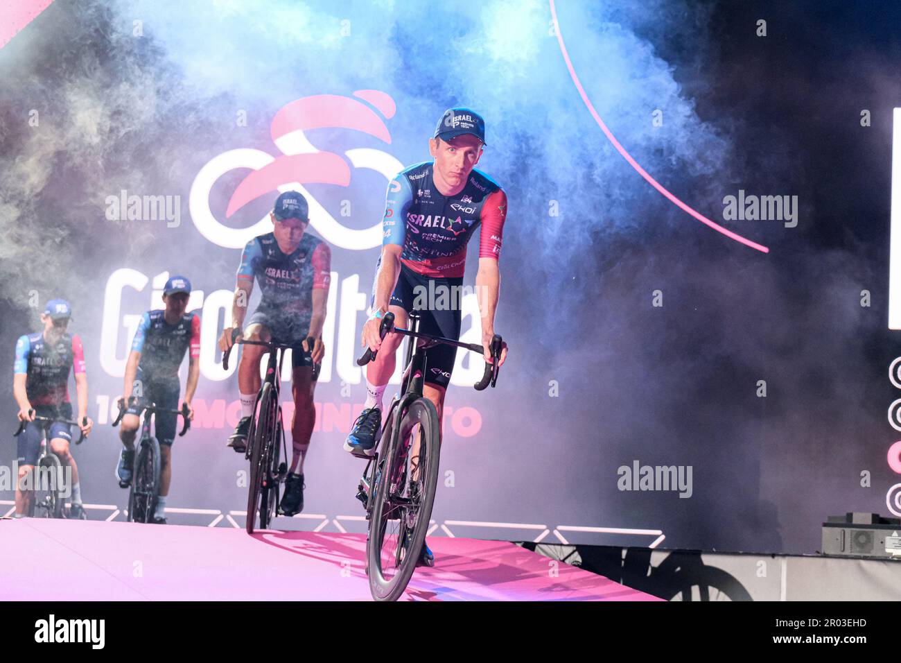 Stephen Williams of The United Kingdom and Team Israel - Premier Tech seen during the Open Ceremony of the 106th Giro d'Italia 2023, Team Presentation at the Piazza della Rinascita in Pescara. Stock Photo