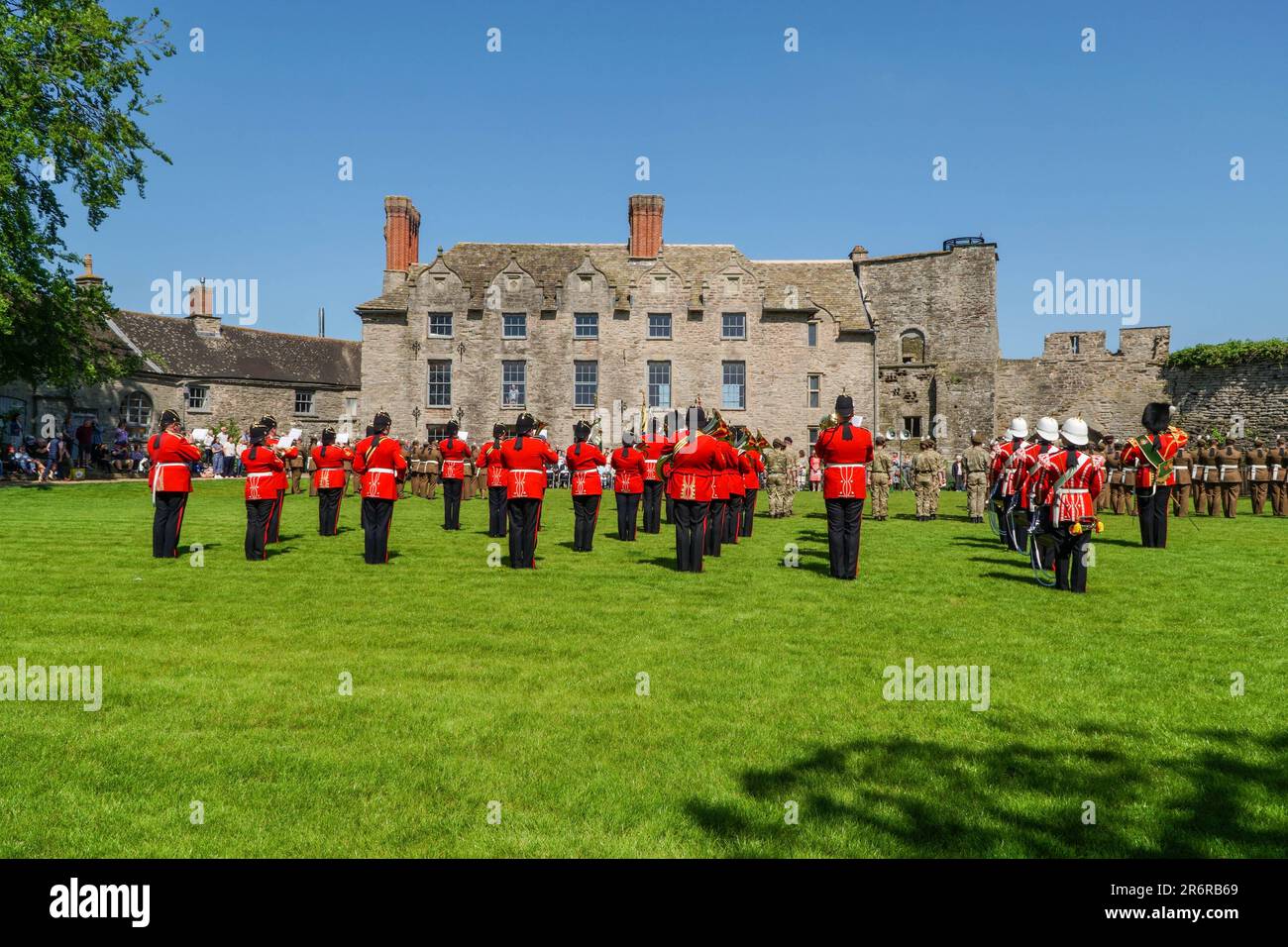 Royal Welsh Military Band, veterans and cadets celebrate the reaffirmation for their Freedom of the County in the grounds of Hay Castle Powys Wales UK Stock Photo